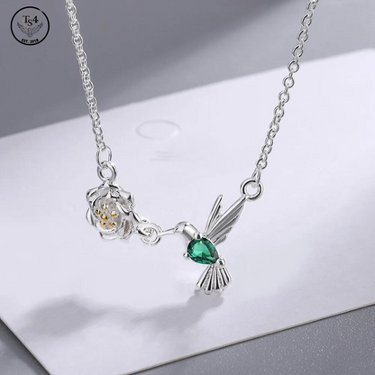 Flower Bird Necklace Silver