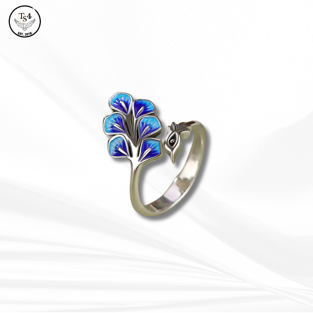 Silver Blue Peacock Ring