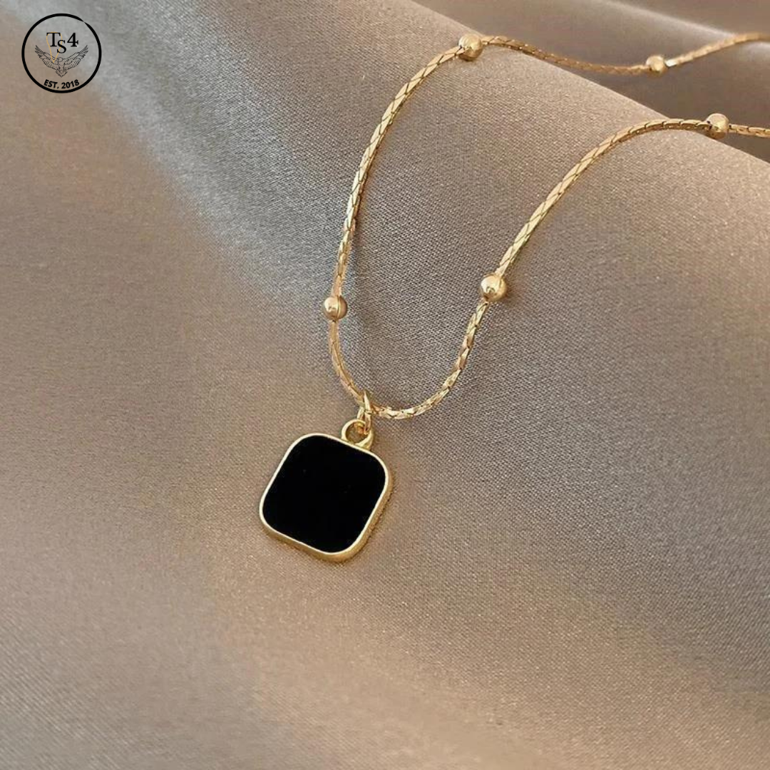 Black Square Necklace One Size