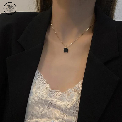 Black Square Necklace One Size