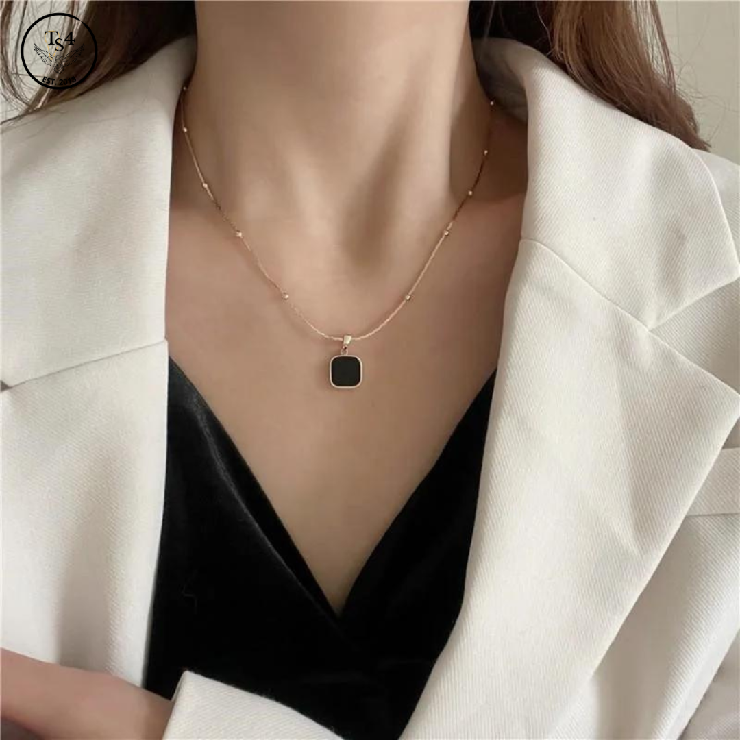 Black Square Necklace One Size