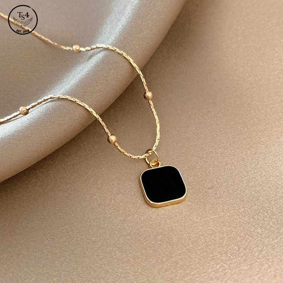 Black Square Necklace One Size